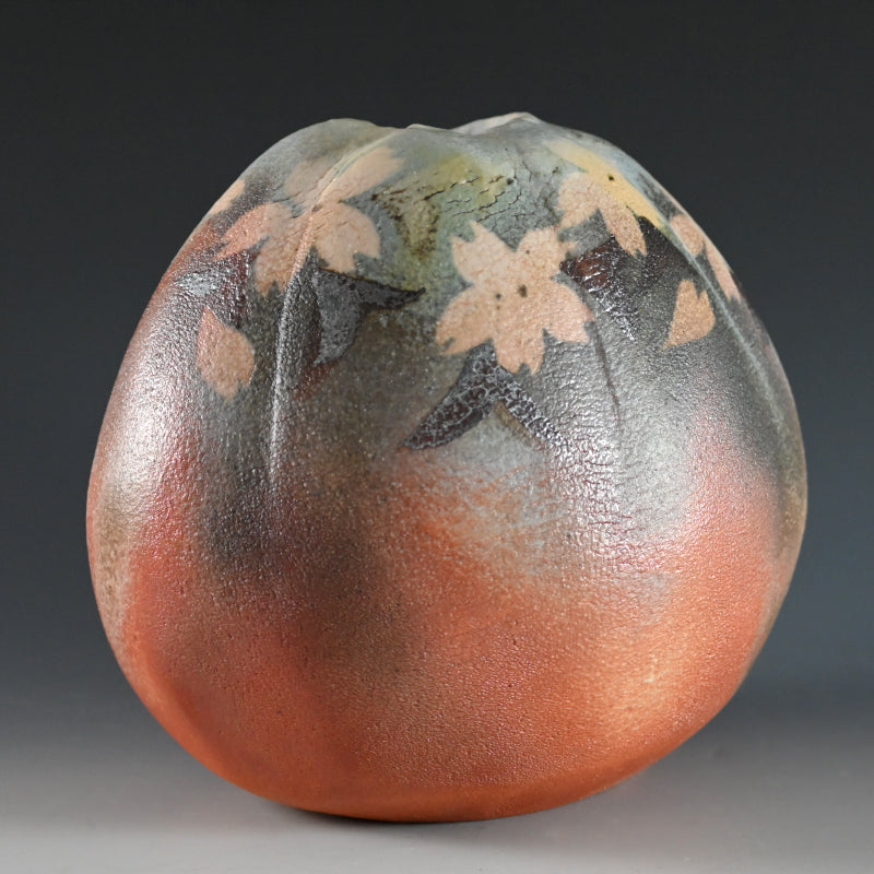 Huge Manyosai Flower Vase ー"万葉彩志野桜紋扁壺"