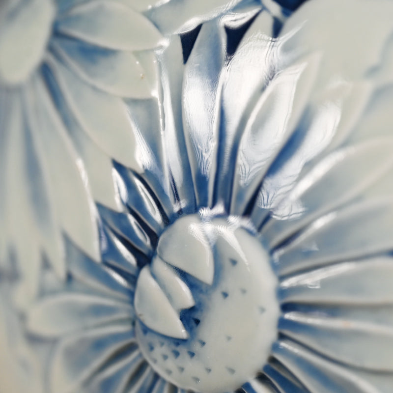 Large Antique, Japanese Blue & White Kyo-Yaki Vase c. 1930 ー"染付 日向草紋 花瓶"