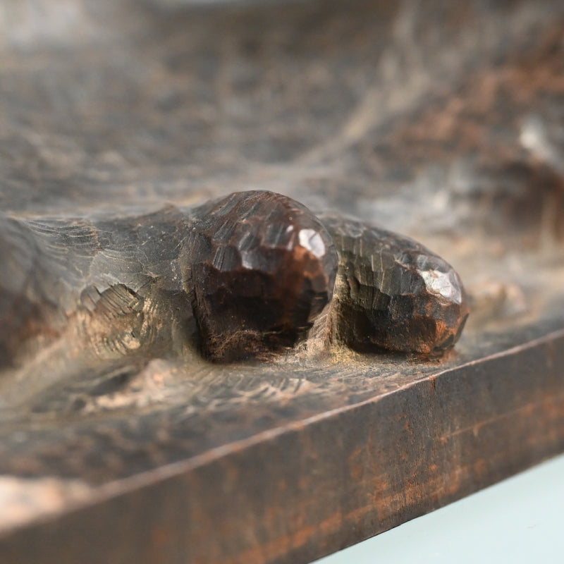 Signed Japanese Taisho p. Carved Wood Okimono, Man w/ flute