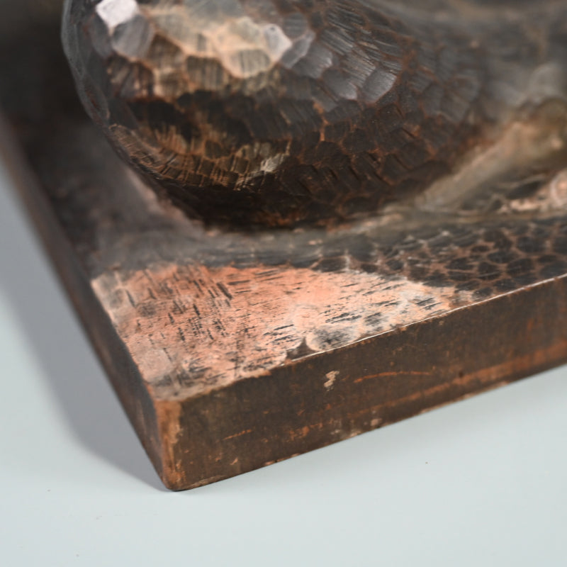 Signed Japanese Taisho p. Carved Wood Okimono, Man w/ flute