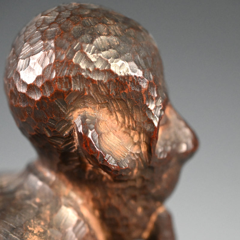 Signed Japanese Taisho p. Carved Wood Okimono, Man w/ flute