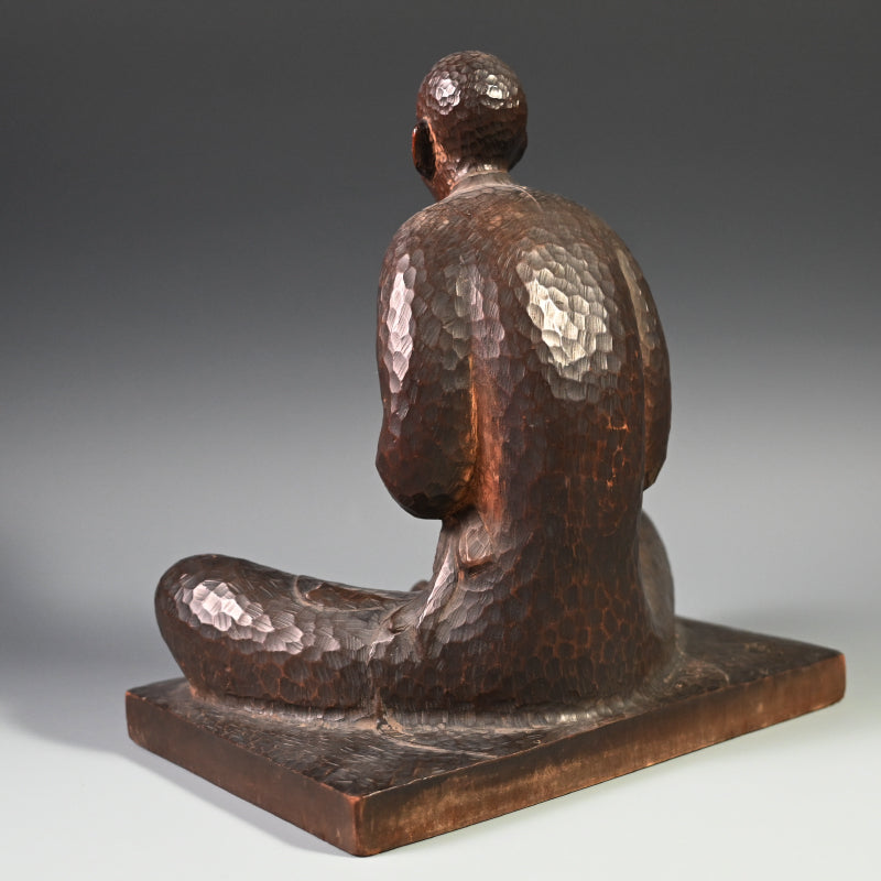 Signed Japanese Taisho p. Carved Wood Okimono, Man w/ flute