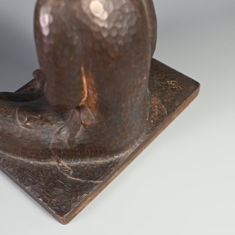 Signed Japanese Taisho p. Carved Wood Okimono, Man w/ flute