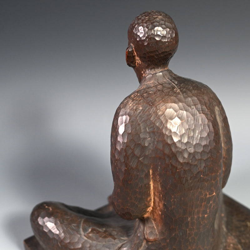 Signed Japanese Taisho p. Carved Wood Okimono, Man w/ flute