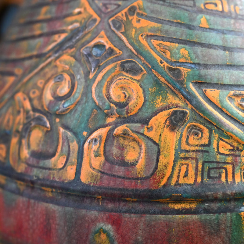 Antique Japanese Ceramic Vase Imitating Chinese Bronze Ware