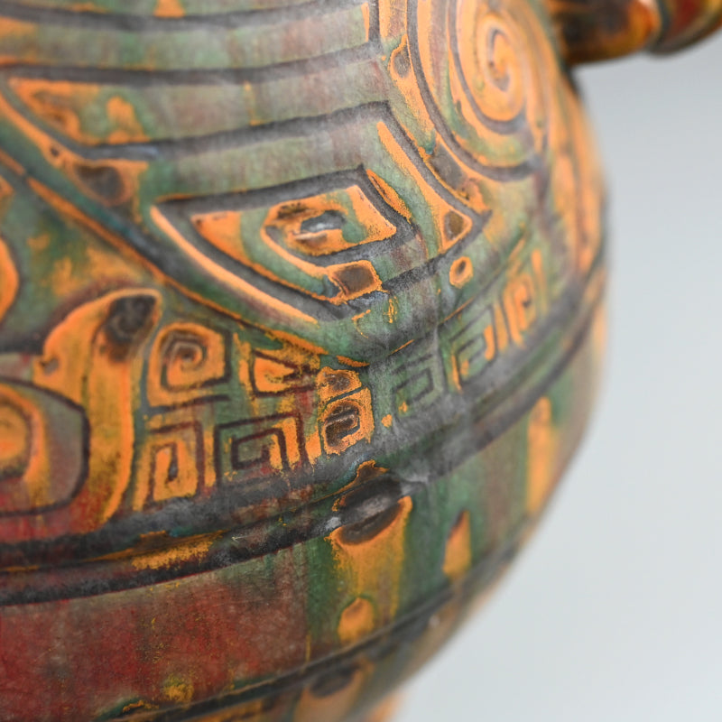 Antique Japanese Ceramic Vase Imitating Chinese Bronze Ware