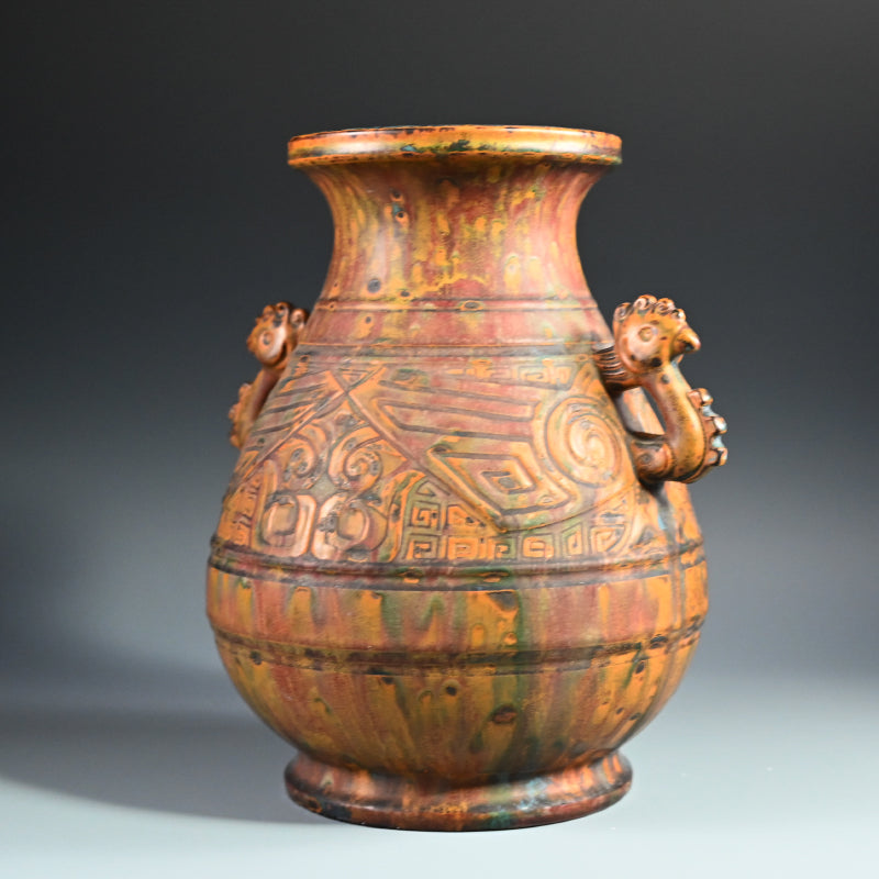 Antique Japanese Ceramic Vase Imitating Chinese Bronze Ware