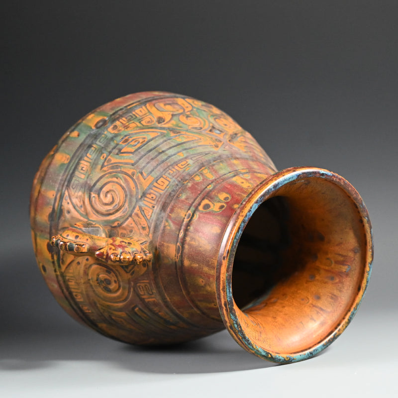 Antique Japanese Ceramic Vase Imitating Chinese Bronze Ware