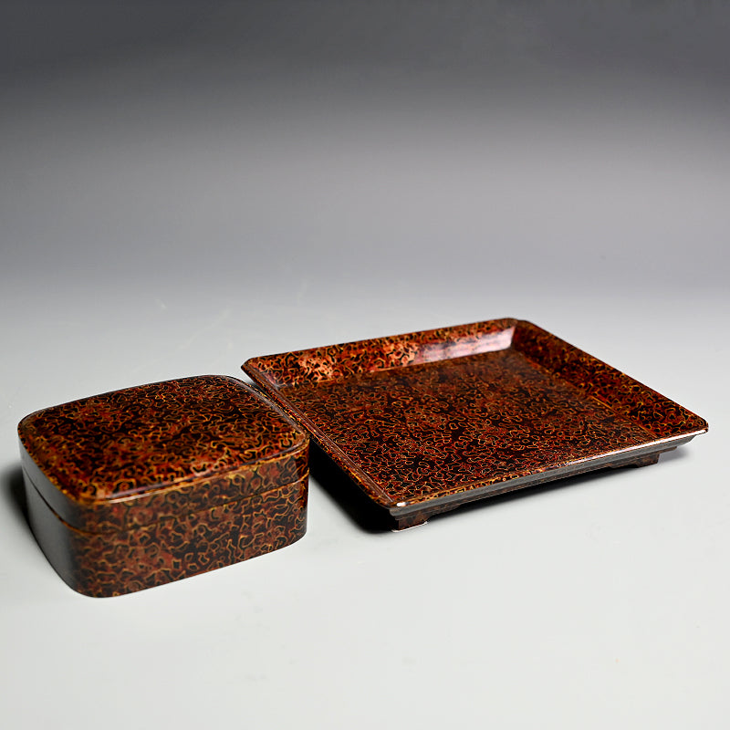 Antique Japanese Tsugaru Lacquer Box w/ Tray