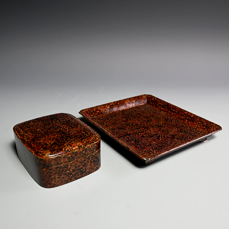 Antique Japanese Tsugaru Lacquer Box w/ Tray
