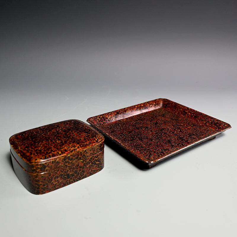 Antique Japanese Tsugaru Lacquer Box w/ Tray