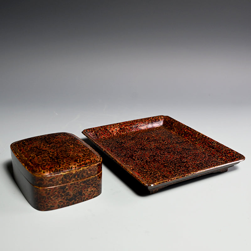 Antique Japanese Tsugaru Lacquer Box w/ Tray