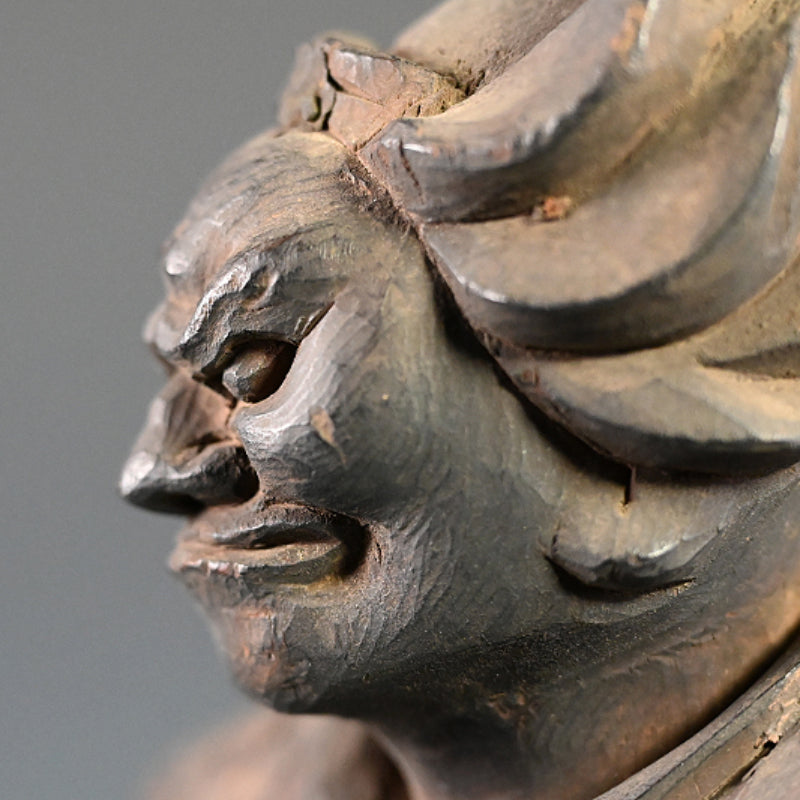 Antique Japanese Carved Wooden Buddhist Image, Junishinzo