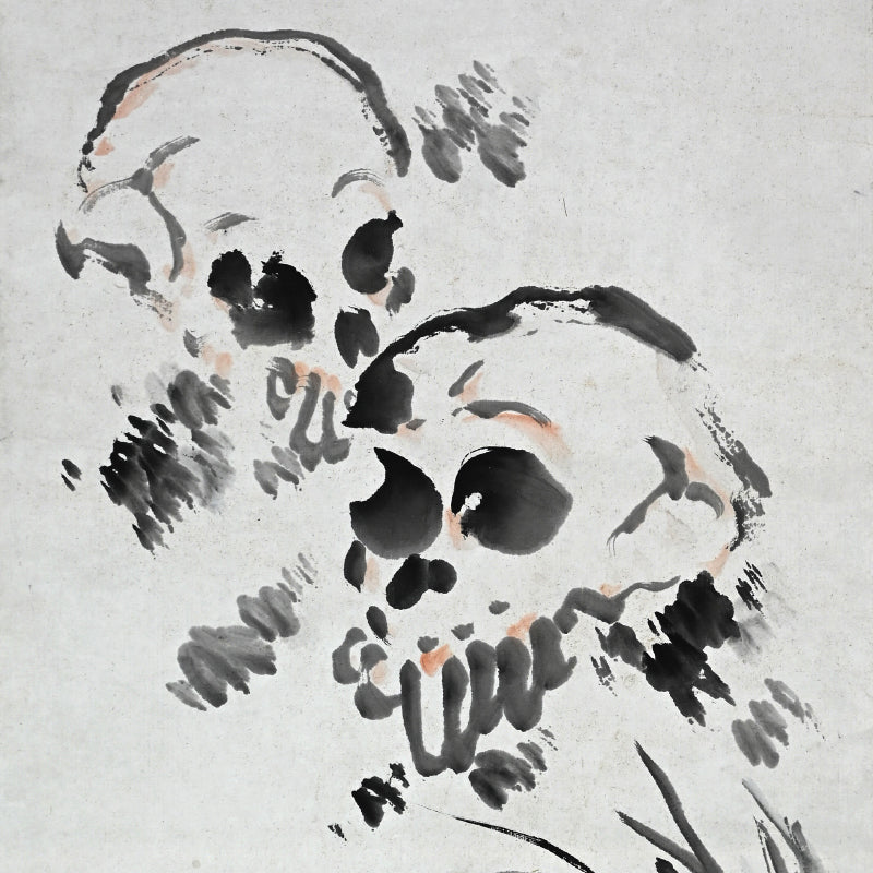 Meiji period Scroll, Skulls among the weeds ー獅子門 一味庵
