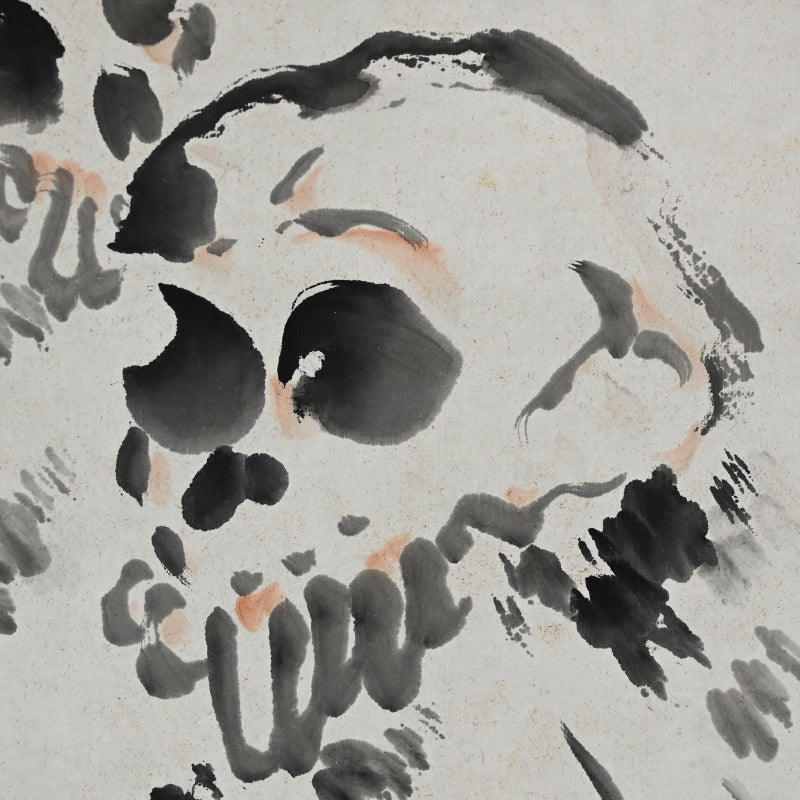 Meiji period Scroll, Skulls among the weeds ー獅子門 一味庵