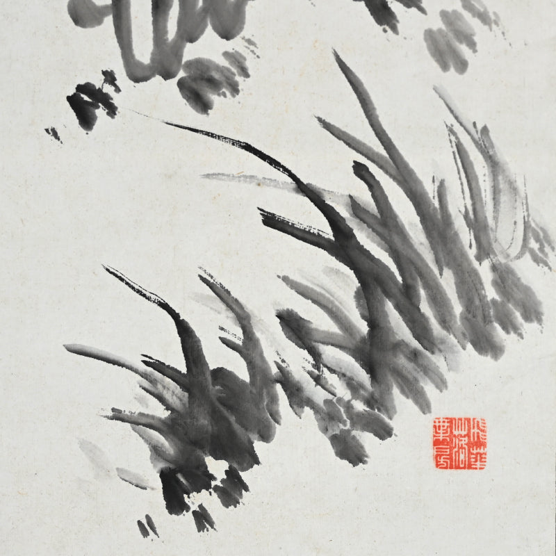 Meiji period Scroll, Skulls among the weeds ー獅子門 一味庵