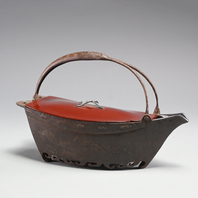 Antique Japanese Iron Boat Shaped Sake Server