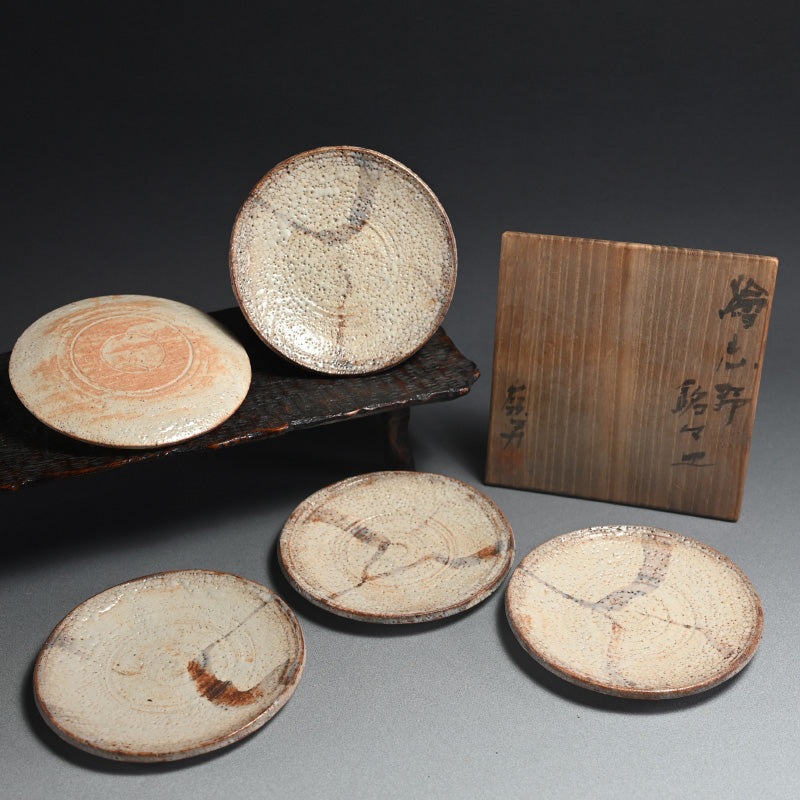 E-Shino Meme Zara Dish Set ー岡部 嶺男 "絵志野 銘々皿"