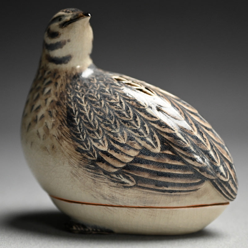 Miyagwa (Makuzu) Kozan Quail Koro Incense Burner ー宮川 香山 "仁清写 鶉 香爐"