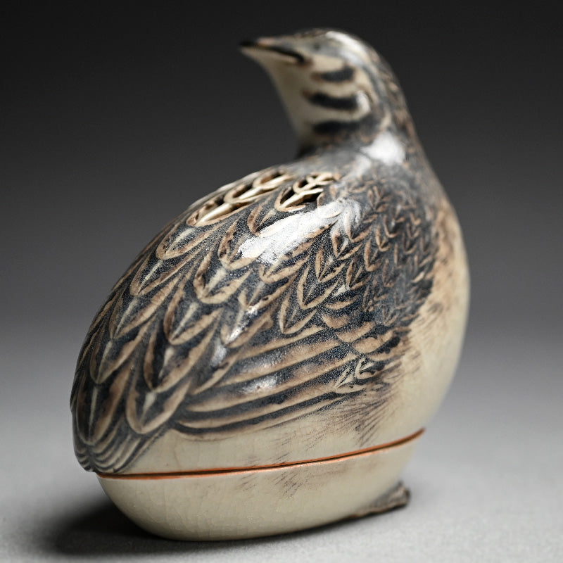 Miyagwa (Makuzu) Kozan Quail Koro Incense Burner ー宮川 香山 "仁清写 鶉 香爐"