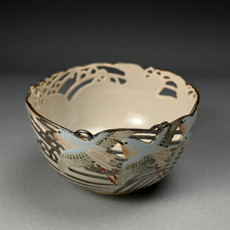 Bowl Pierced with Silver Waves & Plovers