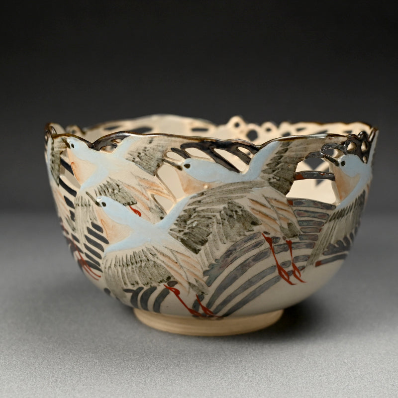 Bowl Pierced with Silver Waves & Plovers