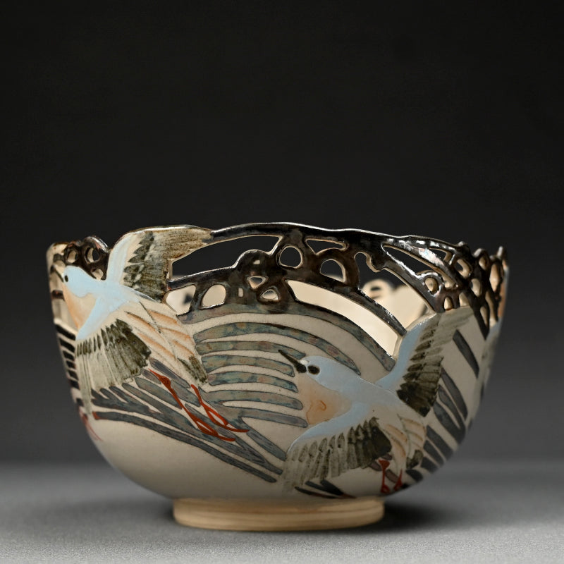 Bowl Pierced with Silver Waves & Plovers