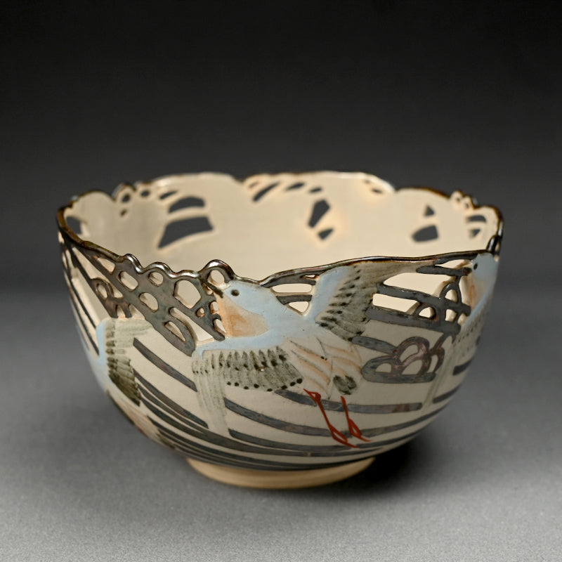 Bowl Pierced with Silver Waves & Plovers
