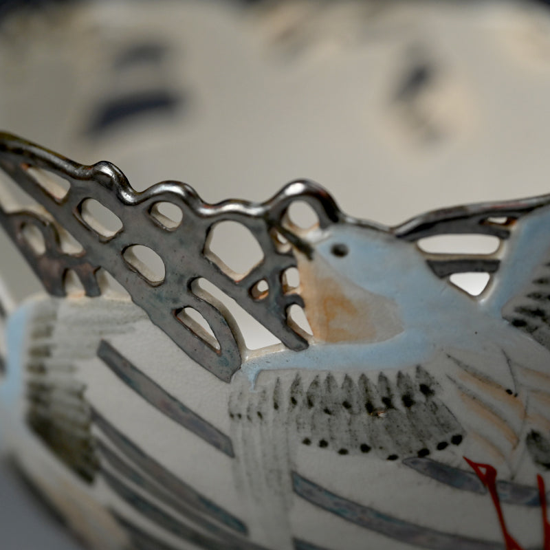 Bowl Pierced with Silver Waves & Plovers