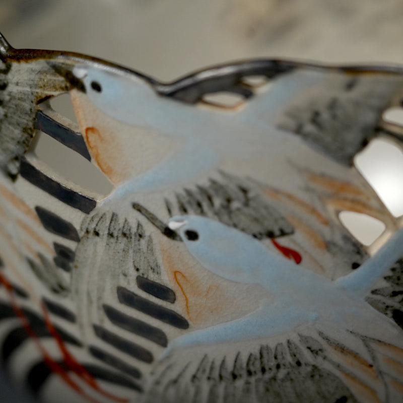 Bowl Pierced with Silver Waves & Plovers