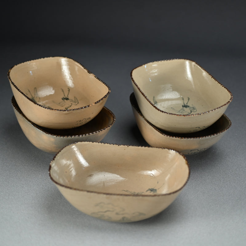 Antique Japanese Odo-yaki Pottery Dish Set