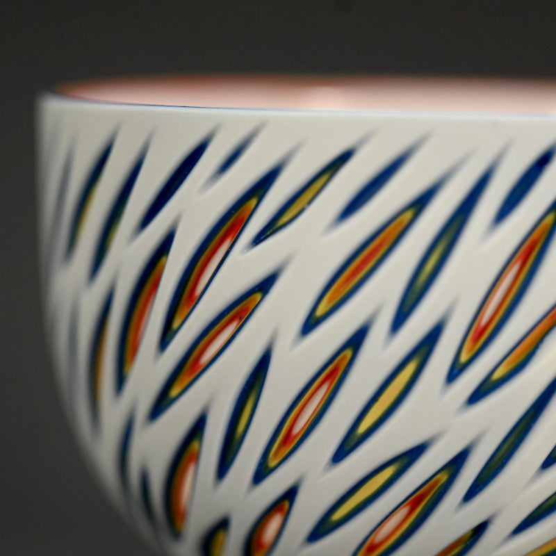 Exquisite hand-cut Porcelain Bowl -A ー北川 和樹 “重色目飯碗”