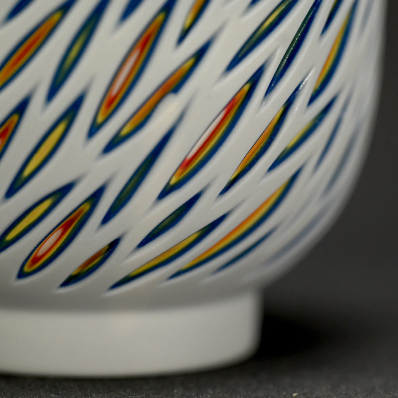 Exquisite hand-cut Porcelain Bowl -A ー北川 和樹 “重色目飯碗”