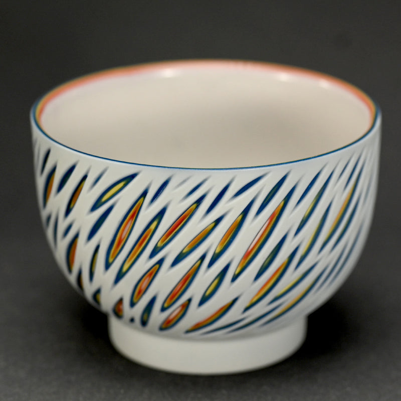 Exquisite hand-cut Porcelain Bowl -A ー北川 和樹 “重色目飯碗”