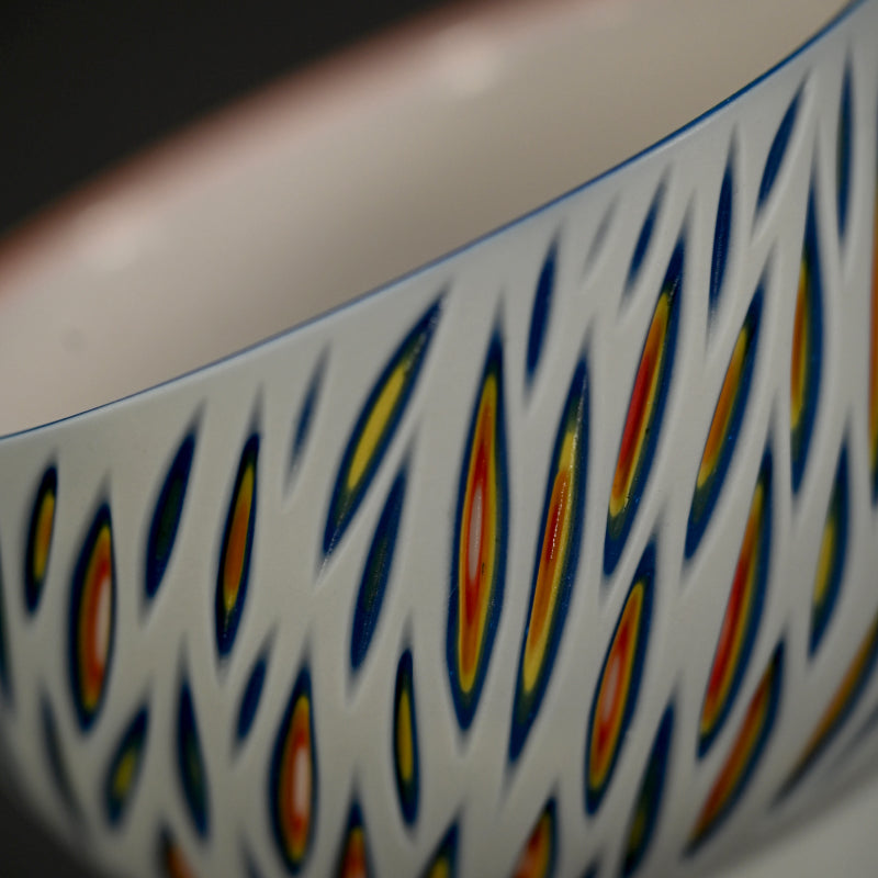 Exquisite hand-cut Porcelain Bowl -A ー北川 和樹 “重色目飯碗”