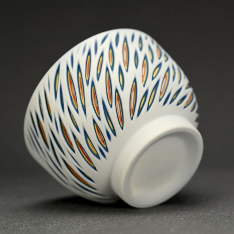 Exquisite hand-cut Porcelain Bowl -A ー北川 和樹 “重色目飯碗”