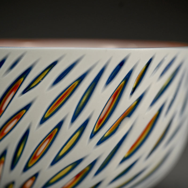 Exquisite hand-cut Porcelain Bowl -A ー北川 和樹 “重色目飯碗”