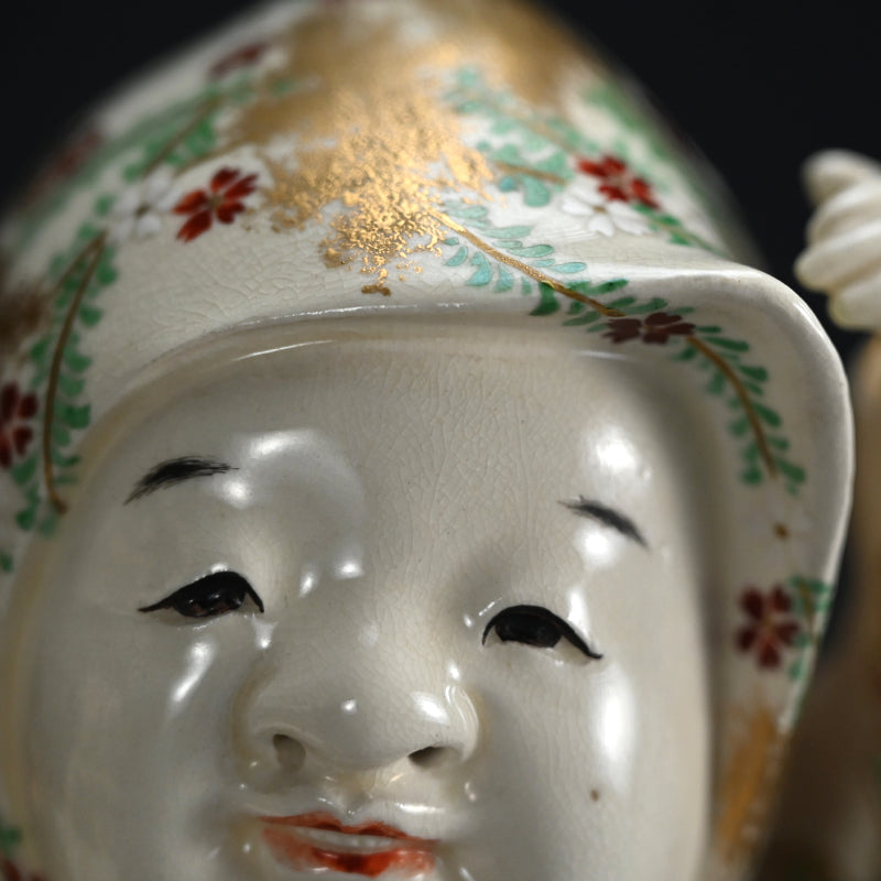 Museum Published Set of 3 Ceramic Okimono ー初代 諏訪蘇山 ”色絵金彩踊置物”