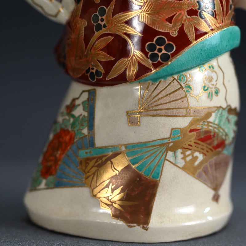 Museum Published Set of 3 Ceramic Okimono ー初代 諏訪蘇山 ”色絵金彩踊置物”