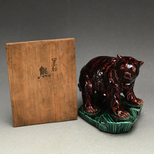 Antique Japanese Kutani Porcelain Bear Okimono, Shosuke