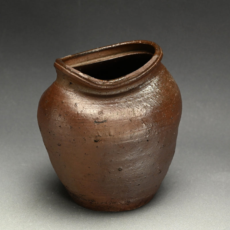 Iron Glazed Edo period Slumped Tamba Tsubo