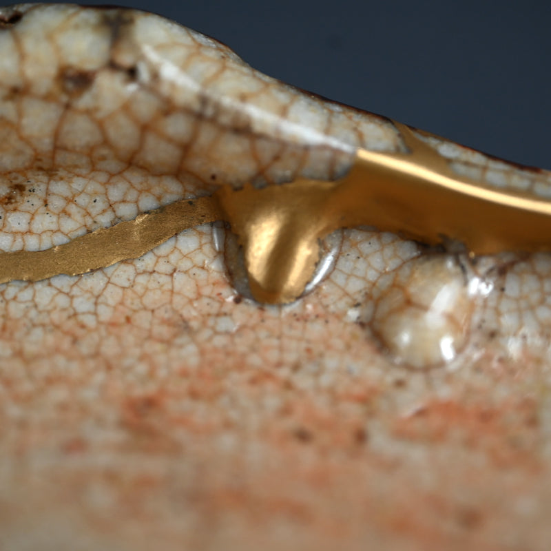 Antique Japanese Shino plate w/ Kintsugi Gold Repair