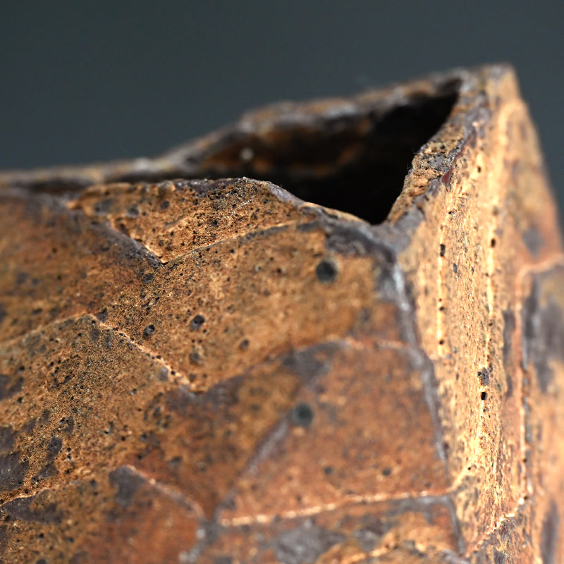 Oxidized Rust Vase ー佐藤 和彦 "鉄化瓷彫文壺"
