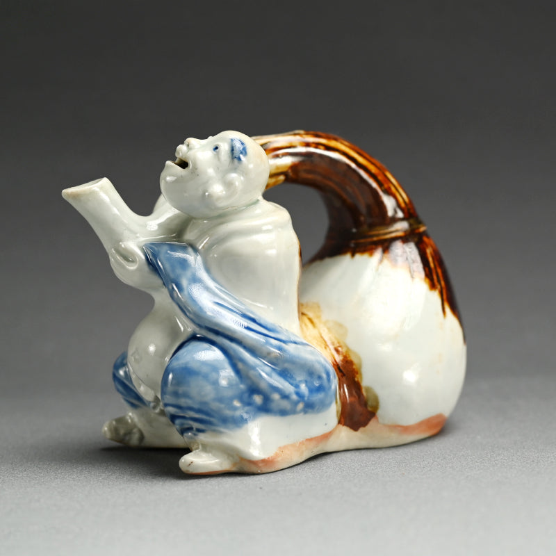 Antique Japanese Hotei (Putai) Shaped Tokkuri Sake Pot