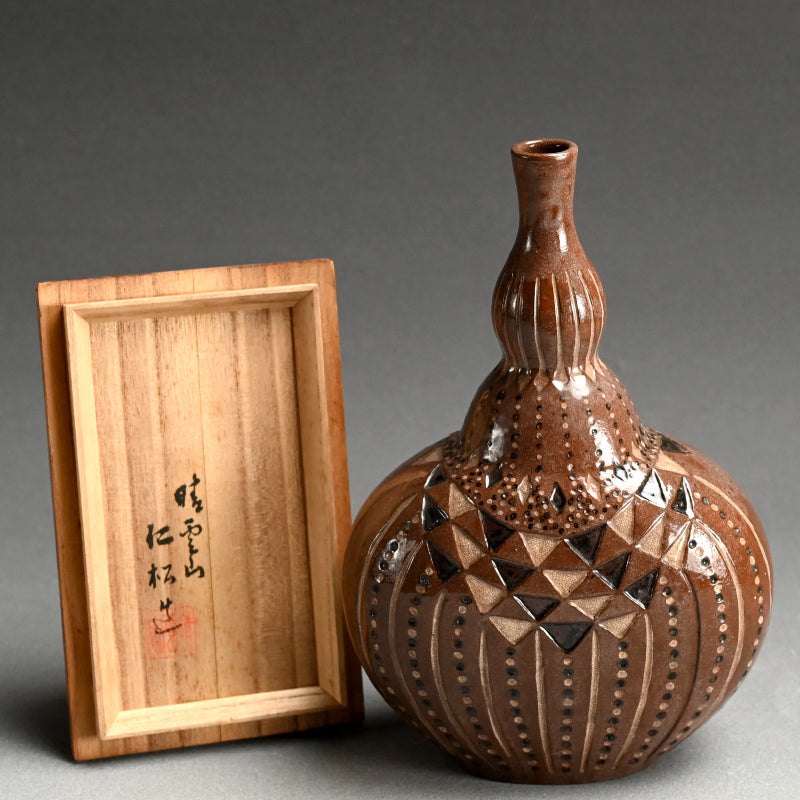 Unusual Art-Deco Influenced Ceramic Vase ー宇野 仁松 "扁壺"