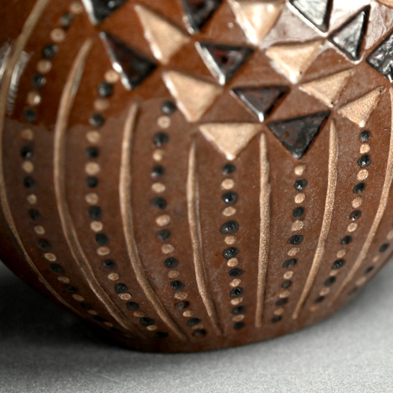 Unusual Art-Deco Influenced Ceramic Vase ー宇野 仁松 "扁壺"