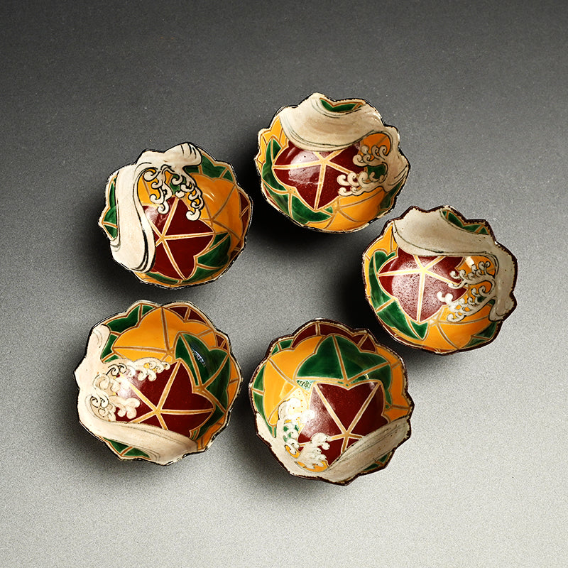 Set 5 Maple Leaf Mukozuke Dishes ー宮川 香山 "色絵竜田絵向付"