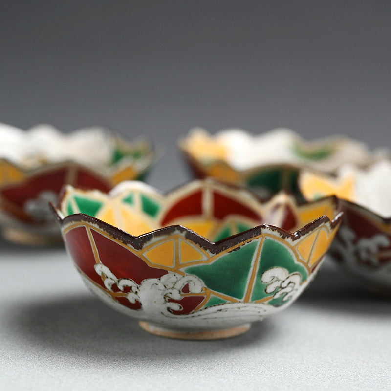 Set 5 Maple Leaf Mukozuke Dishes ー宮川 香山 "色絵竜田絵向付"