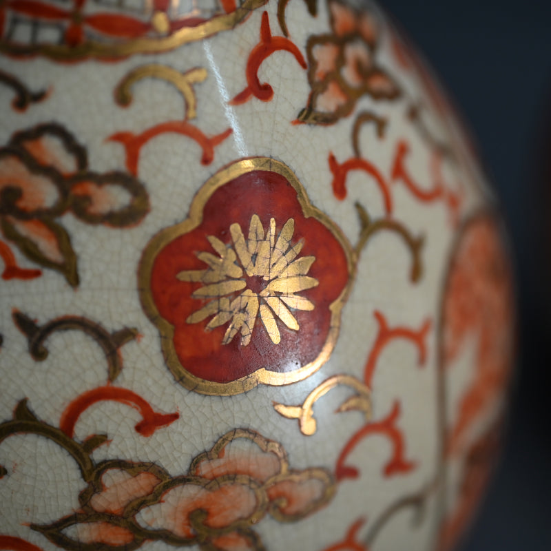 Antique Kyo-Satsuma Style Tsurukubi Ceramic Vase Set