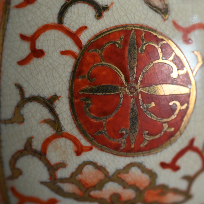 Antique Kyo-Satsuma Style Tsurukubi Ceramic Vase Set